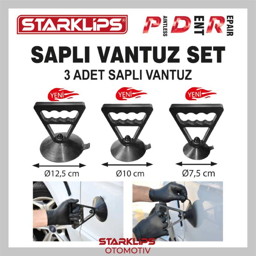 Set Vantuz 3 Adet Saplı Vantuz 12,5cm 10cm 7,5cm - 1