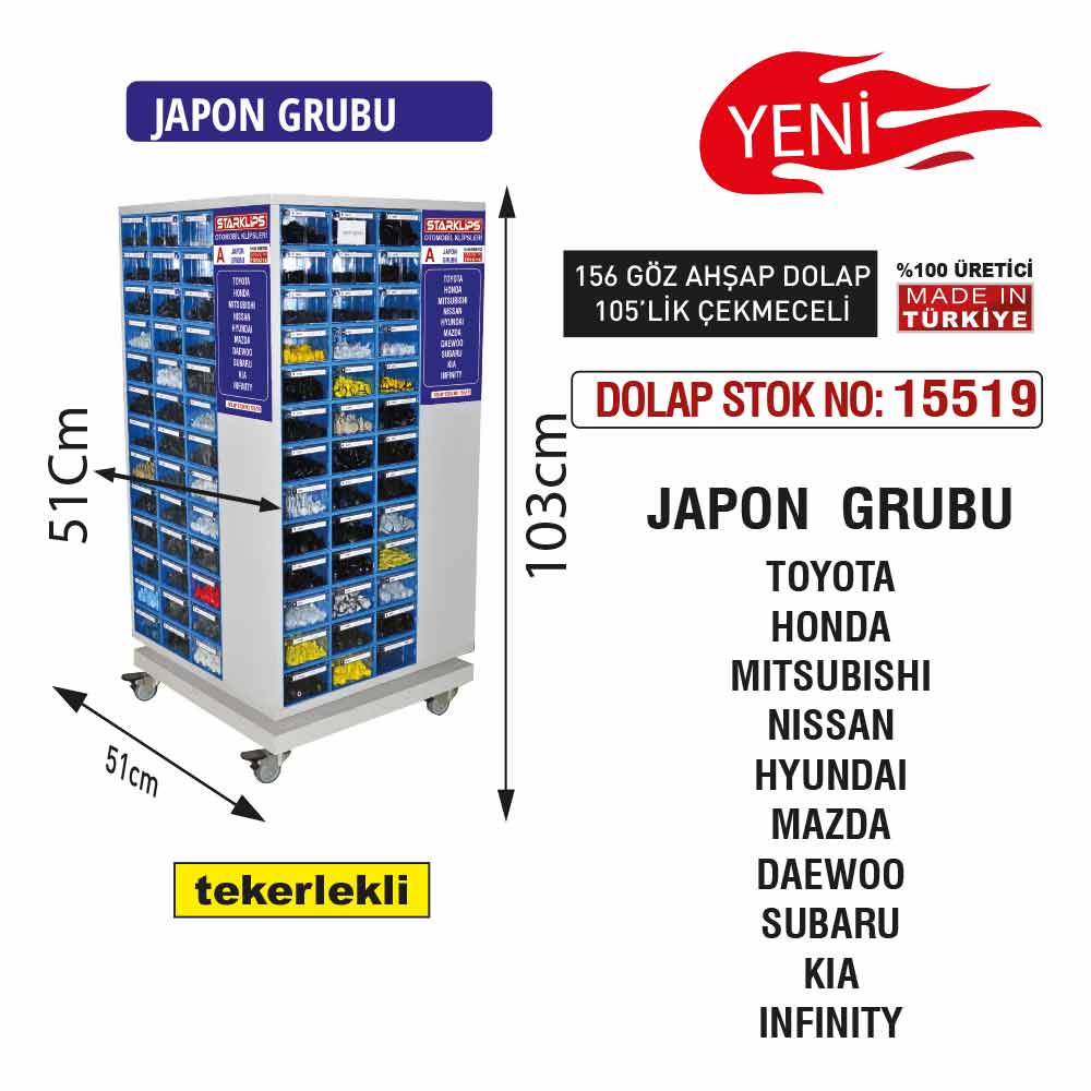 STAND DOLAP 103x51x51 JAPON GRUBU 156 GÖZ 105LİK ÇEKMECE - 1