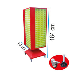 Stand Döner Dolap 320 Göz 105 Lık Çekmeceli Kırmızı Tekerlekli ve Sabit Pabuçlu - Starklips