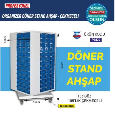 Stand Döner Dolap Ahşap 156 Göz 105 Lik Çekmeceli - Starklips