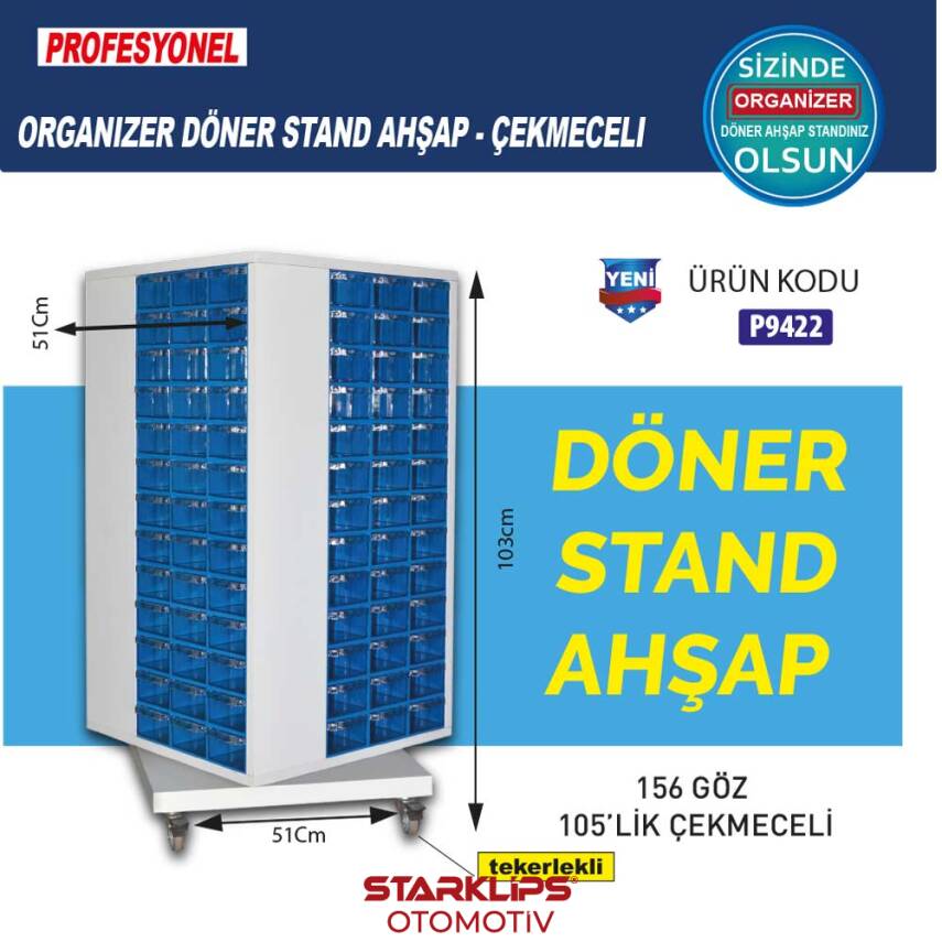 Stand Döner Dolap Ahşap 156 Göz 105 Lik Çekmeceli - 1