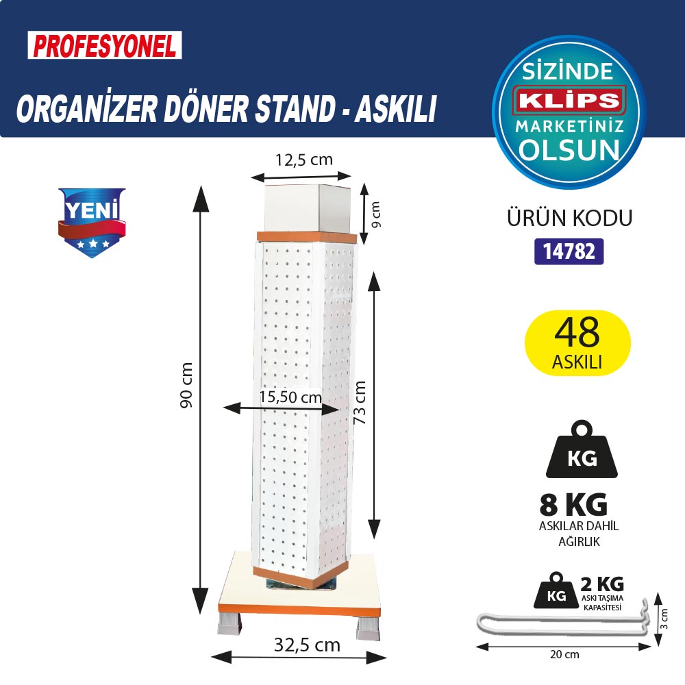 Stand Karter Tapa Küçük Dönerli Askılı Metal 90x32,5x73 (48 Askılı) (28 Çeşit) (238 Parça) - 