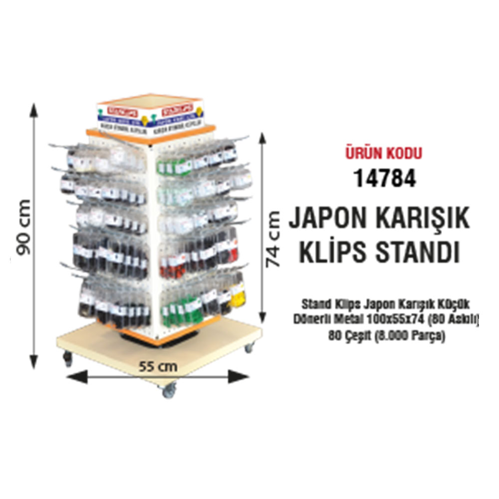 Stand Klips Japon Karışık Küçük Dönerli Metal 100x55x74 (80 Askılı) (80 Çeşit) (8.000 Parça) - 1