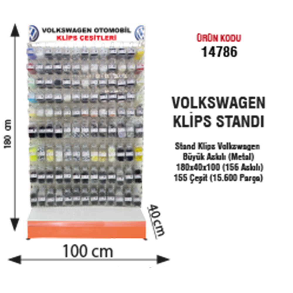 Stand Klips Volkswagen Büyük Askılı Metal 180x40x100 (156 Askılı) (155 Çeşit) (15.600 Parça) - 1
