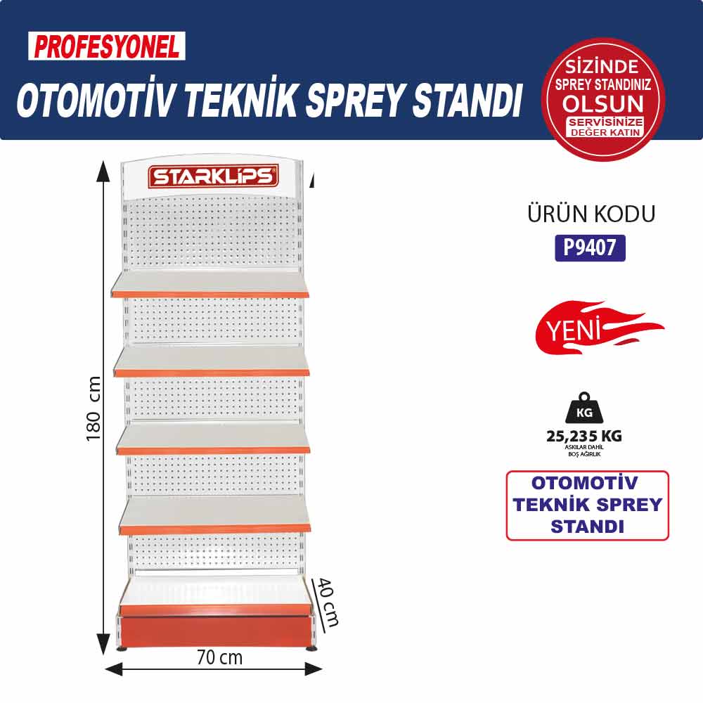Starklips Raflı Stand 180x40x70 (Max 210 ad. Sprey Ürün) - 